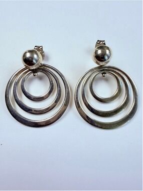 Gyroscope Space Age Modernist Sterling Silver 925 Triple Hoop Vintage Earrings